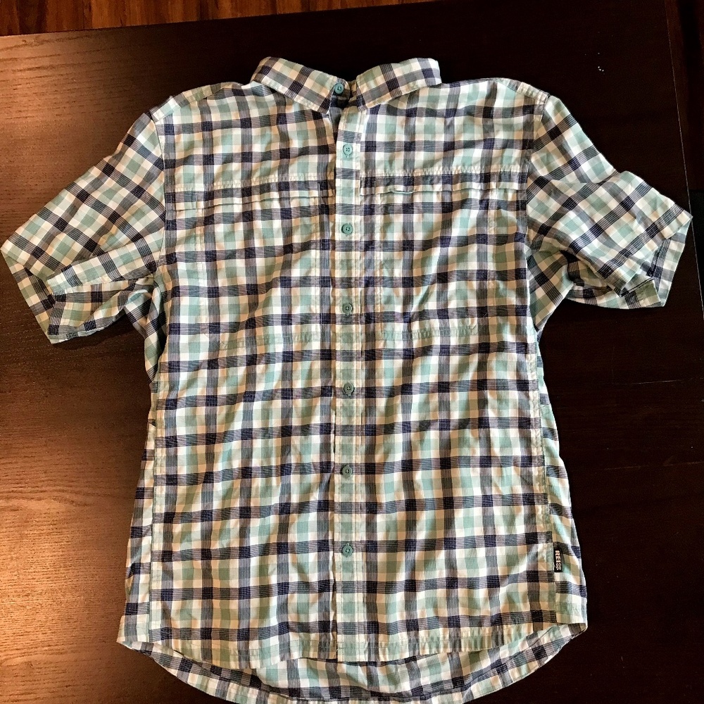 REI Short-Sleeve Button Up Blue & Green, Medium